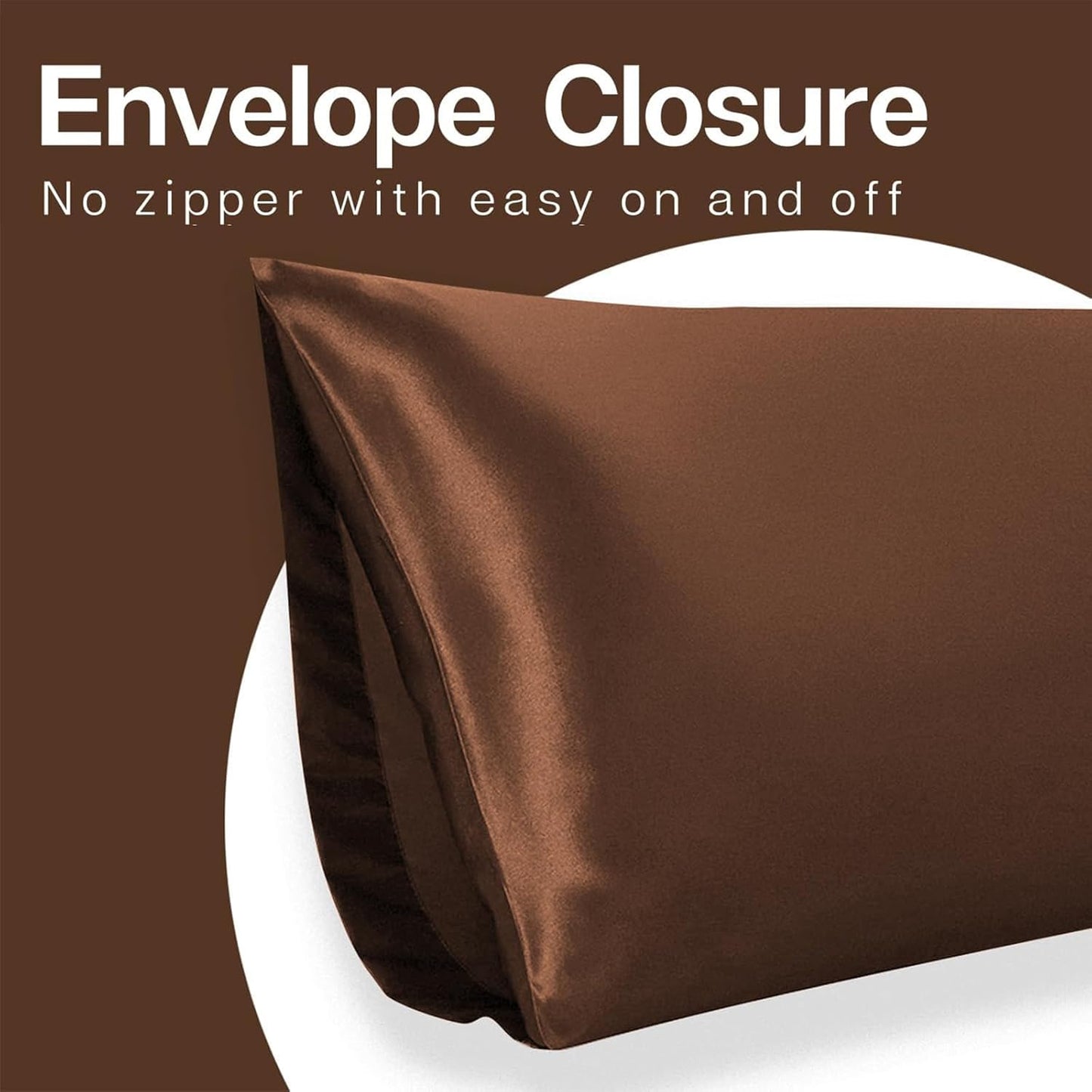 MR&HM Satin Body Pillow Cover, Soft and Breathable Body Pillow Case with Envelope Closure, Cooling and Silky Long Pillowcase for Hair and Skin,Grey (20x54, Brown)