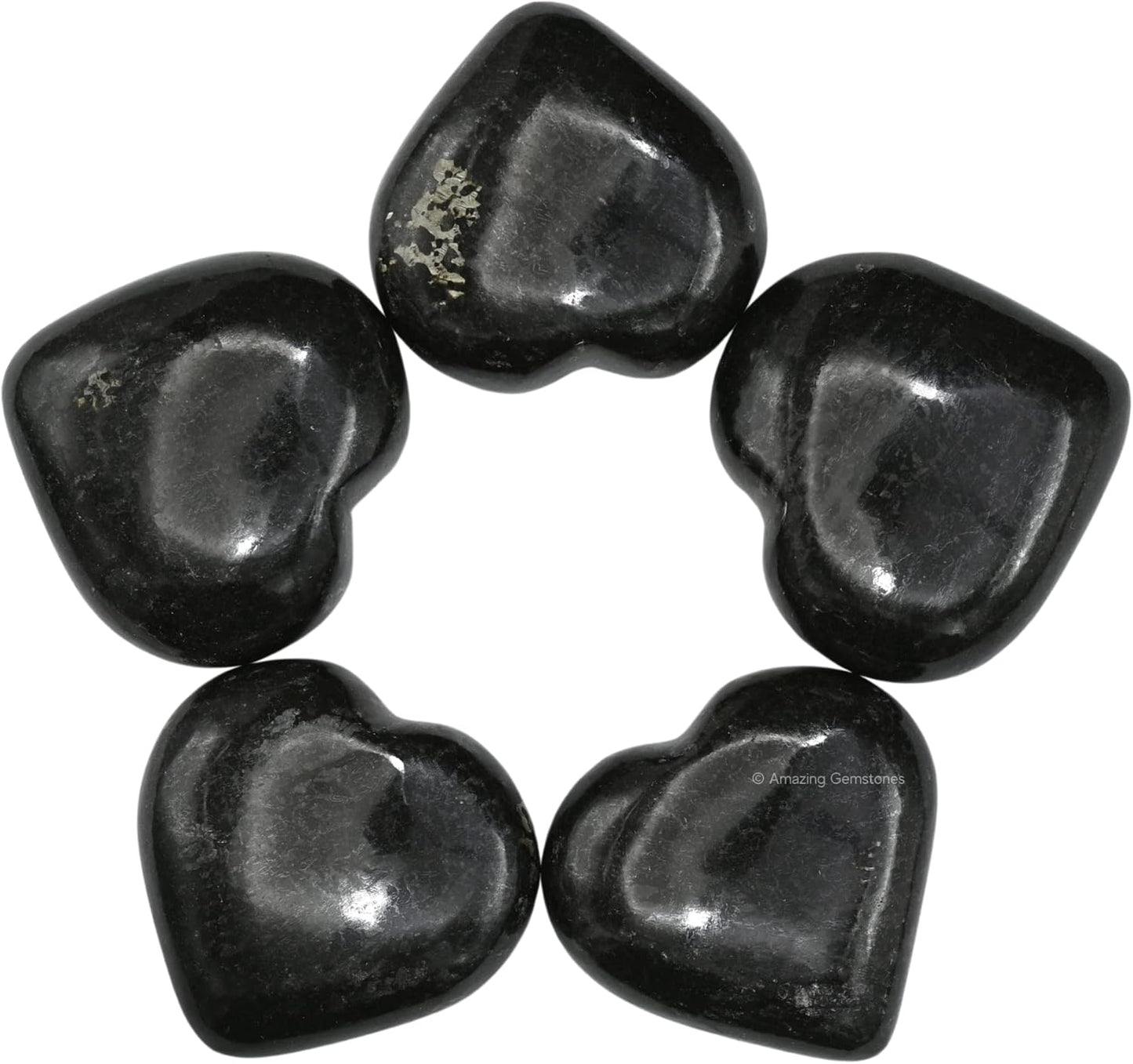 Nuummite Crystal Heart Palm Stone - Pocket Massage Worry Stone for Natural Body Chakra Balancing, Reiki Healing and Crystal Grid