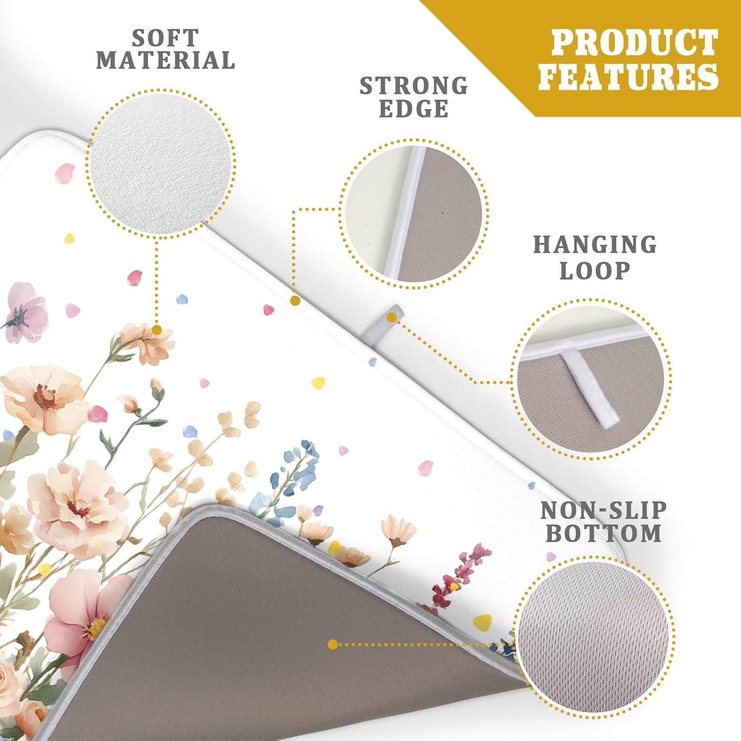 Colorful Flower Dish Drying Mat 18x24 Inch Botanical Floral Drainer Rack Mats Washable Absorbent Dish Dry Pad for Kitchen Counter Sink