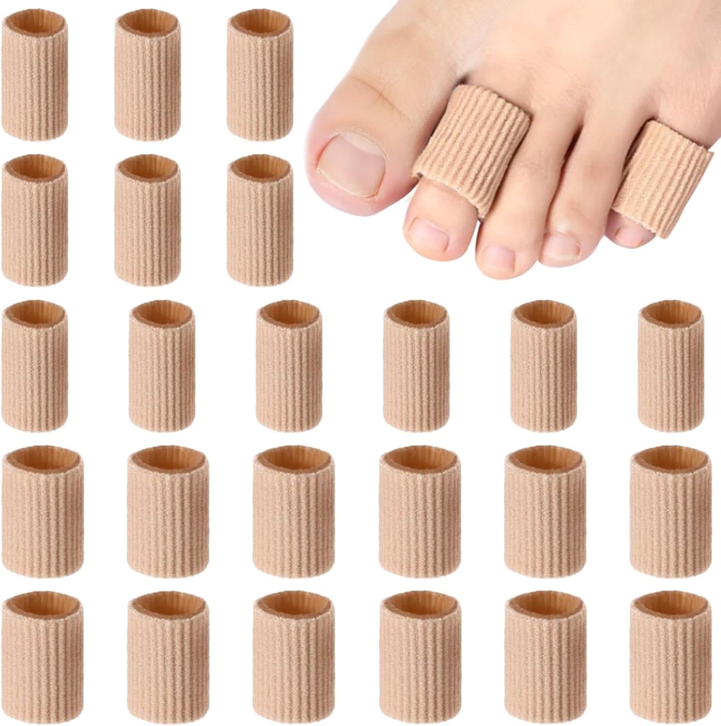 Blulu 24 Pieces Toe Tubes 0.98 Inches Cushion Tube Corn Pads for Toes Sleeves Soft Gel Protectors for Cushions Corns Blisters Calluses 3 Size (Skin Color,Medium,Small)