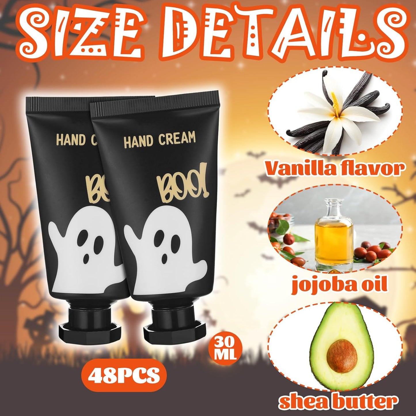 48 Sets Halloween Ghost Hand Cream Gifts Bulk Halloween Hand Cream Travel Lotion Mini Size Baby Shower Party Gifts Favors Ghost Birthday Christmas Party Supplies for Guest