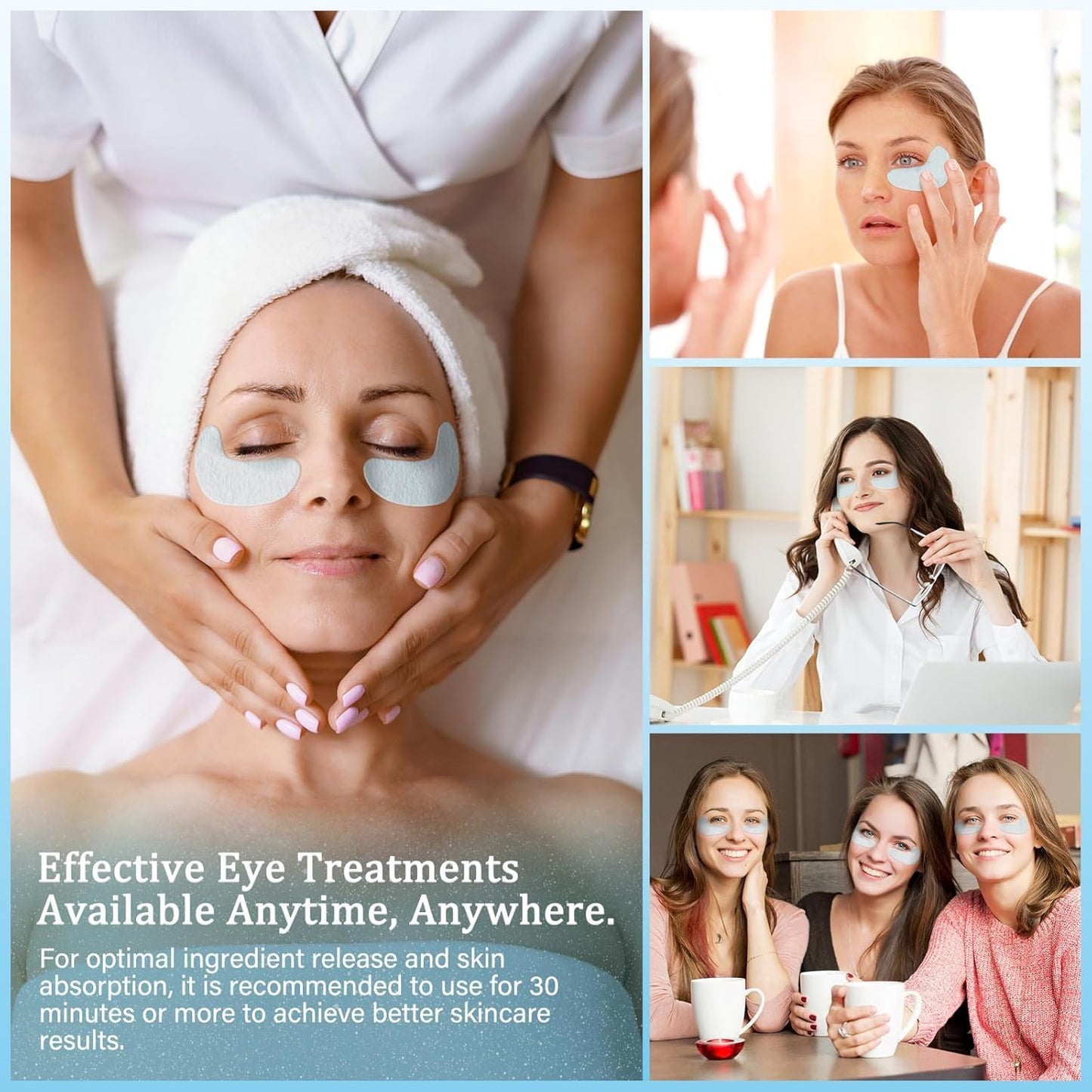 Under Eye Patches Masks - for Eye bags with Collagen and Hyaluronic Acid, Dark Circles,and Fine Lines, puffiness Smoothing Skin Care Treatment for Women and Men, (30 Pcs) white