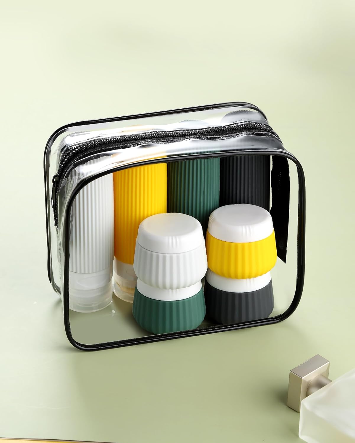 Travel Bottles for Toiletries 8 Pack, Tsa Approved Travel Size Toiletries 3 oz, Travel Containers for Toiletries, with Clear Bag, Leak Proof Silicone Squeezable Travel Essentials Creams Jars