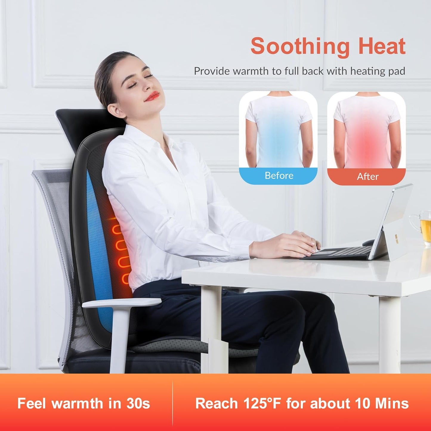 COMFIER Shiatsu Back Massager with Heat,Deep Tissue Kneading Massage Seat Cushion,Massage Chair Pad for Full Back,Body Massager for Home or Office Chair use, Gift