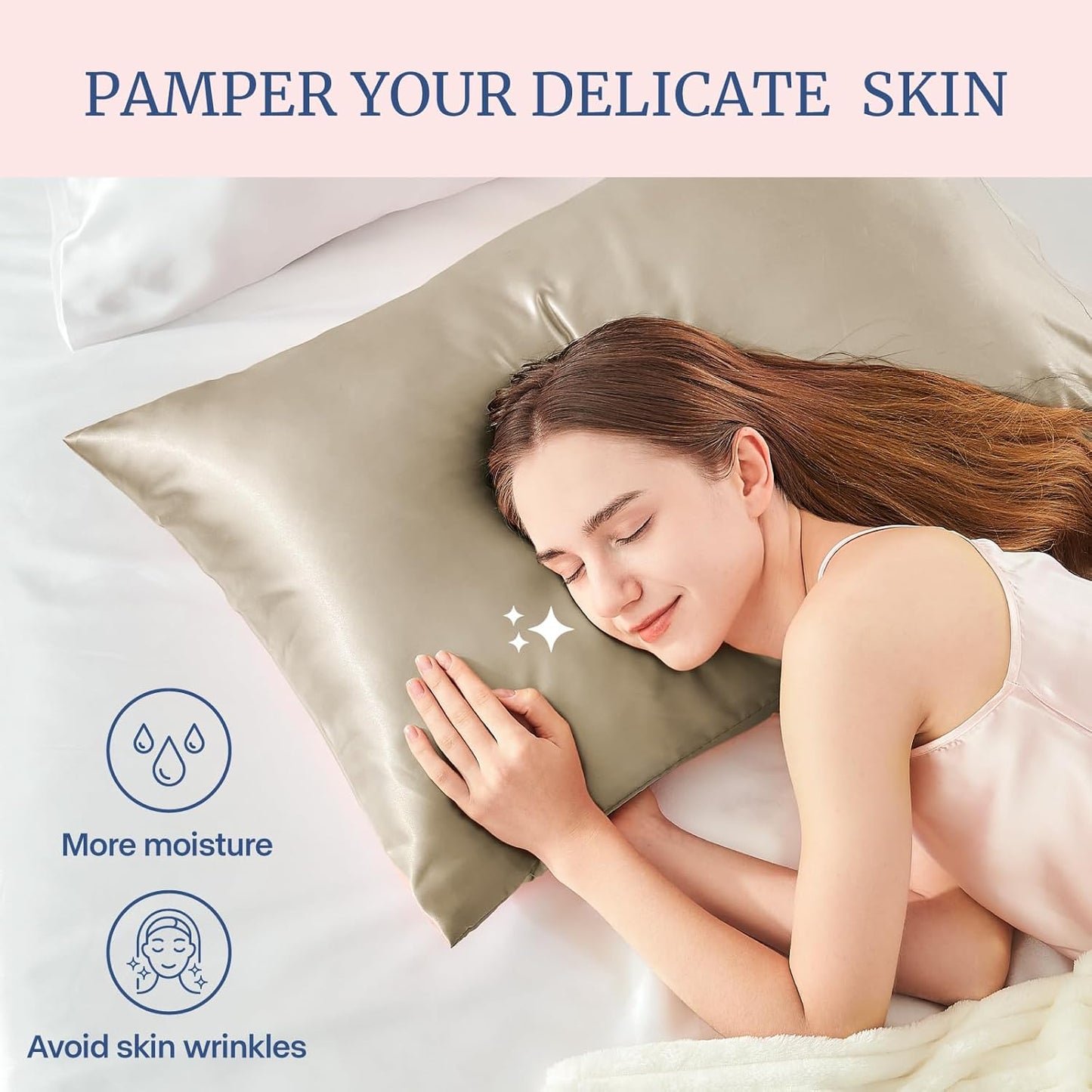 BEDELITE Satin Pillowcase for Hair and Skin, Super Soft Similar to Silk Pillow Cases 4 Pack with Envelope Closure, Cooling Pillowcases for Women Men (20"x36" King Size, Taupe)