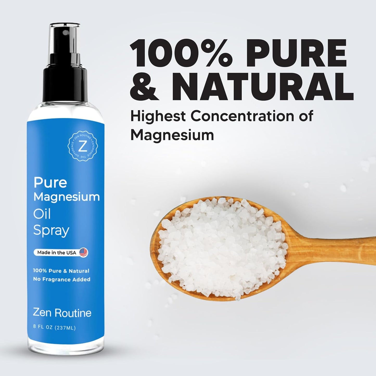 Pure Magnesium Oil Spray – 8oz (Single) – USP Grade – Magnesium Oil for Feet, Body, Muscles & Leg Cramps – Topical Magnesium Glycinate, Aceite de Magnesio, Organic Magnesium Chloride – Made in the USA