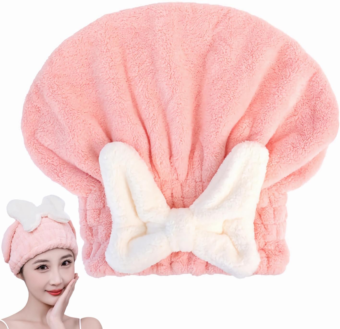 Ultra Absorbent Hair Quick Drying Towel for Women Girls New Microfiber Hair Towel Wrap Dry Turban Soft Bow Tie Plopping Head Towels Shower Cap for Kids (Pink)