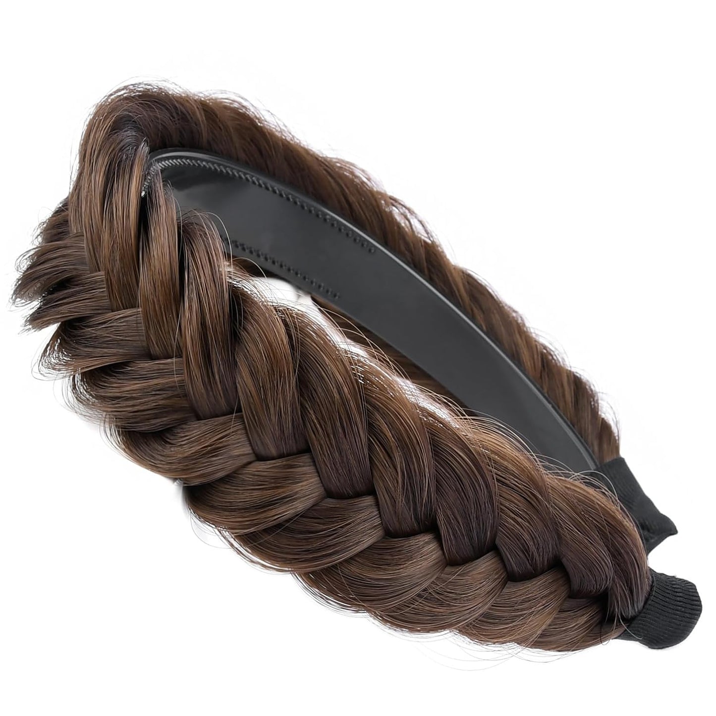 DIGUAN Wide Messy Braided Headband With Teeth Synthetic Hair Plaited Headband High Elasticity Braids Chunky Fishtail Braided Hair Band Hairpiece for Girls Women (Chestnut)