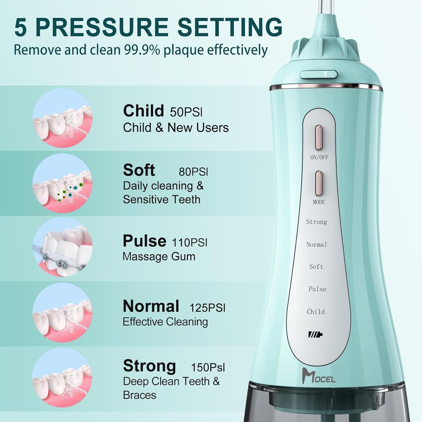 Water Dental Flosser for Teeth - 350ML Large Tank 5 Modes & 6 Tips Cordless, Oral Irrigator Waterproof, Portable Teeth Cleaning and Flossing with Effective Plaque Remover for Adults (Green)