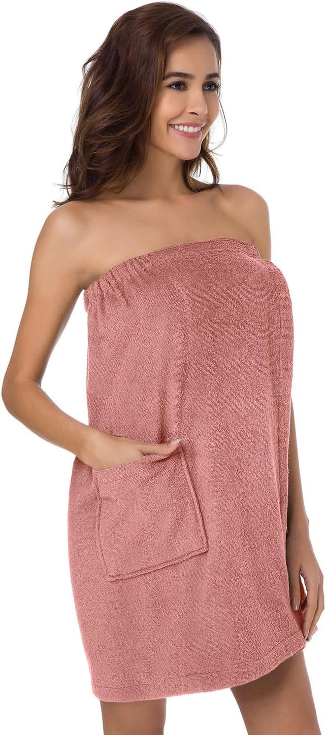 SIORO Women Bath Towel Wrap Robe, Soft Cotton Terry Spa Cloth, Plush Adjustable Closure for Shower, Travel, Pool, Gym