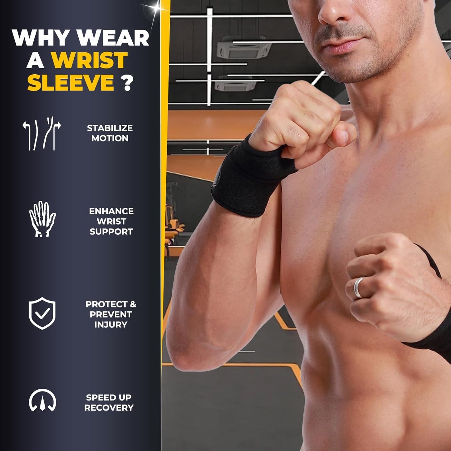 NeoTech Care Wrist Band - Elastic & Breathable Fabric - Adjustable Compression Strap - Men, Women, Right or Left - Support Wrap for Protection or Sports (Black Color, Size S, 1 Unit)