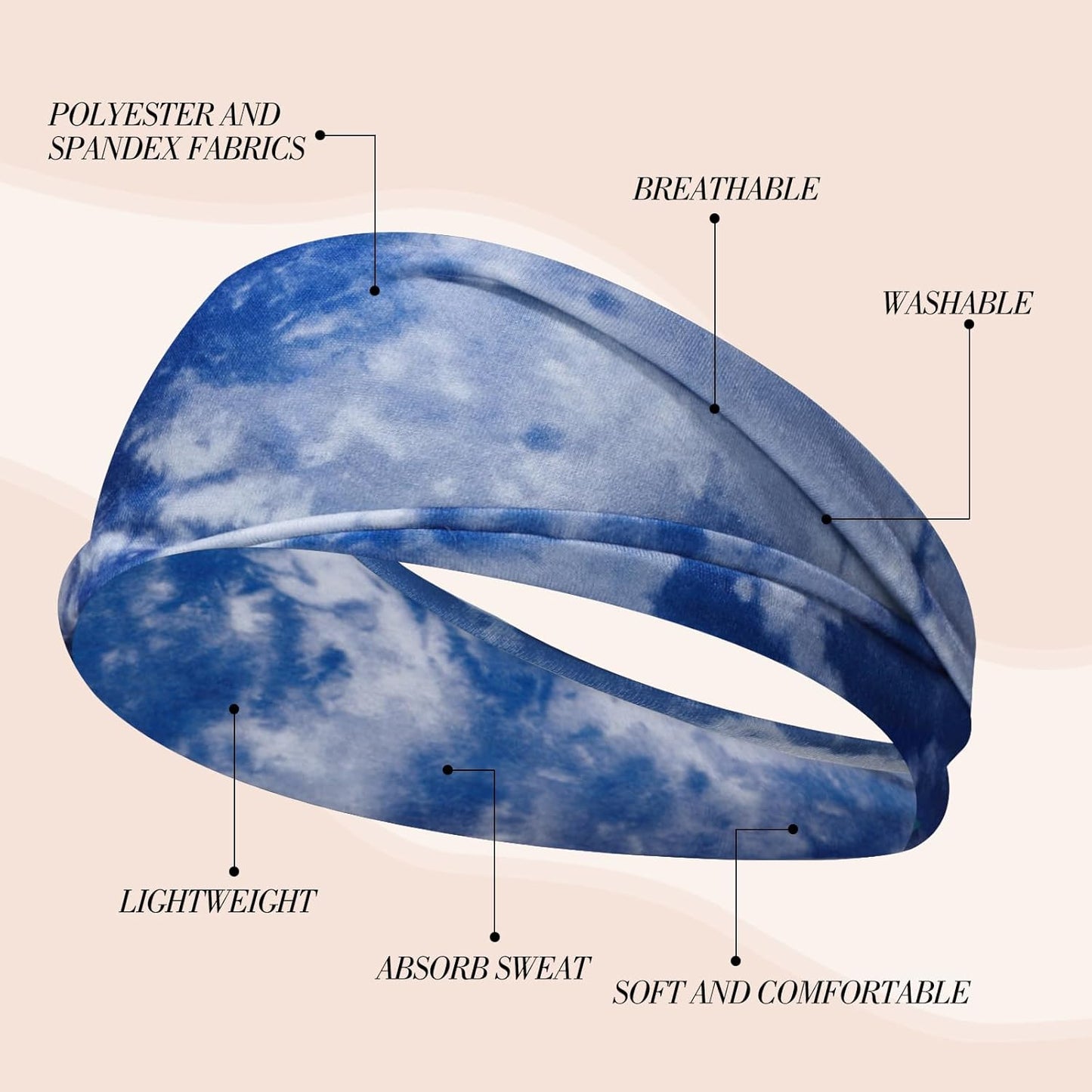 obeoby Tie Dye Headbands for Women, 8Pcs Boho Hairbands Fashion Knot Wide Headband for Daily Yoga Work, Stocking Stuffers for Women