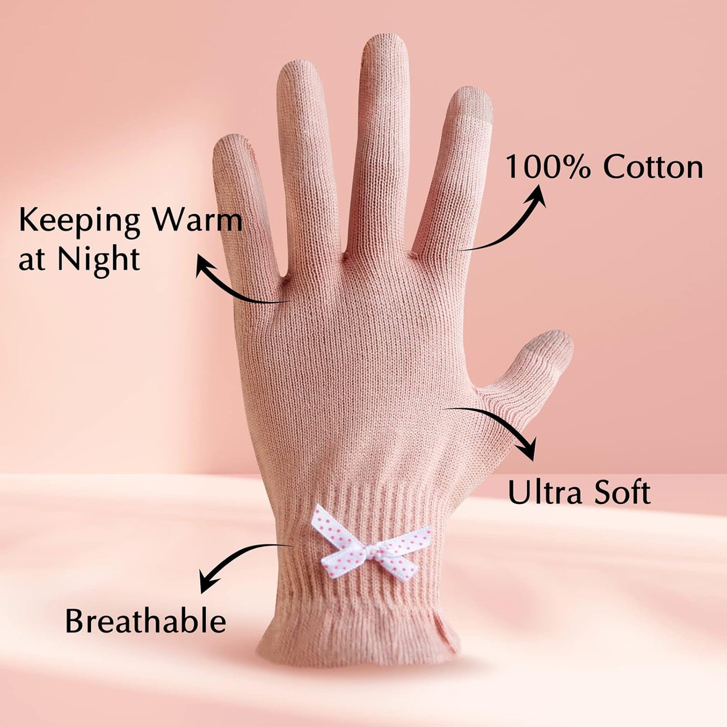 Evridwear Cotton Moisturizing Gloves Overnight Touchscreen for Dry Hands SPA Eczema Hand Care, Day and Night Moisturizing Sleeping Gloves (2 Pairs L/XL, Feather Weight Pink)