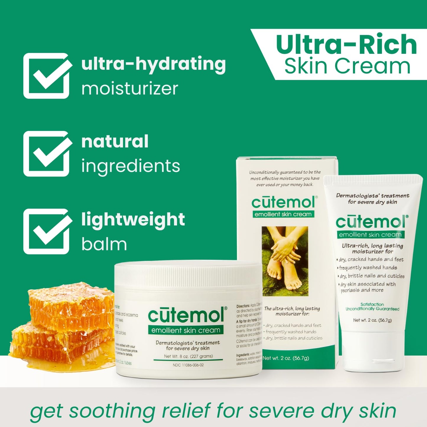 Cutemol Emollient Moisturizing Cream - Serious Moisturizer Lotion Balm for Recovering Dry, Damaged Skin - Hydration for Cracked Hands and Feet, Eczema, Psoriasis, and Raw Skin (2 oz)