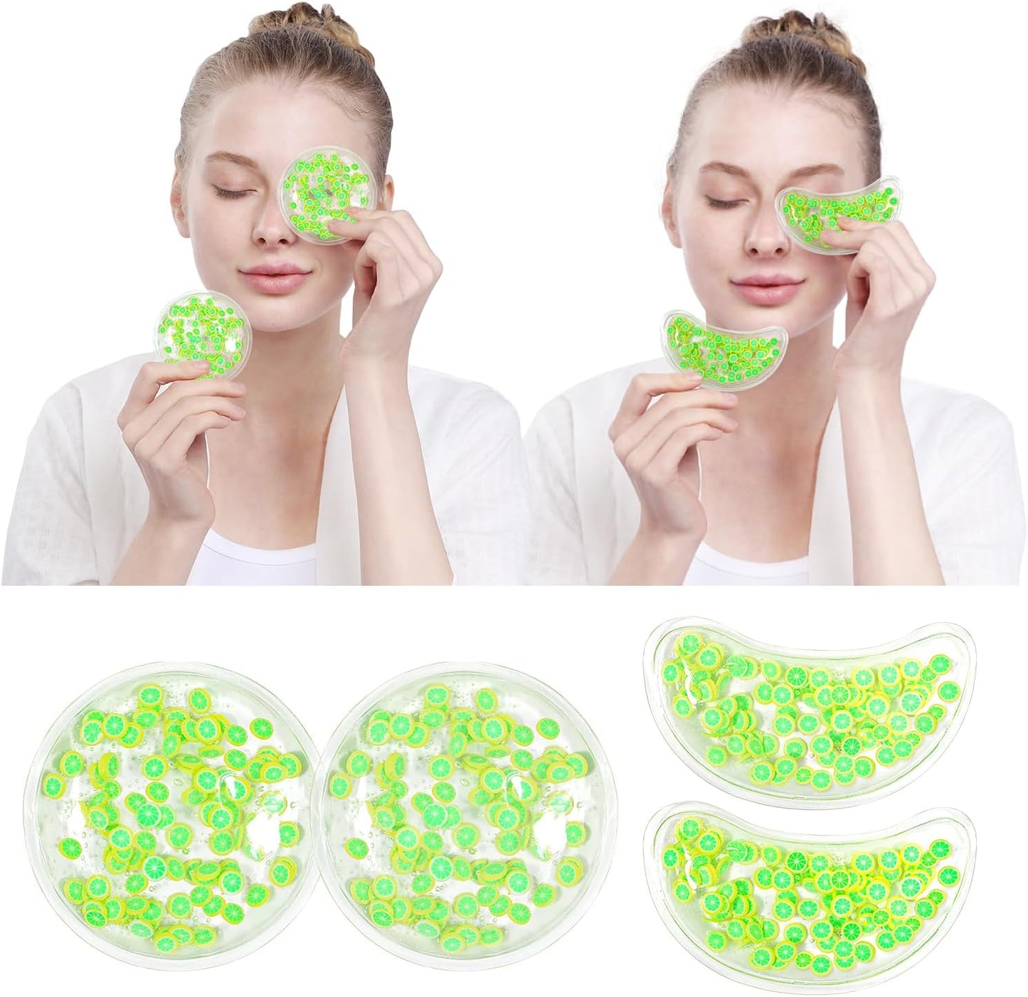 4PCS Gel Eye Ice Pack Set, Cold & Hot Compress, Reusable Cooling Gel Pads for Strain Relief, Relaxation, SPA and Sleep (4 Lemons)