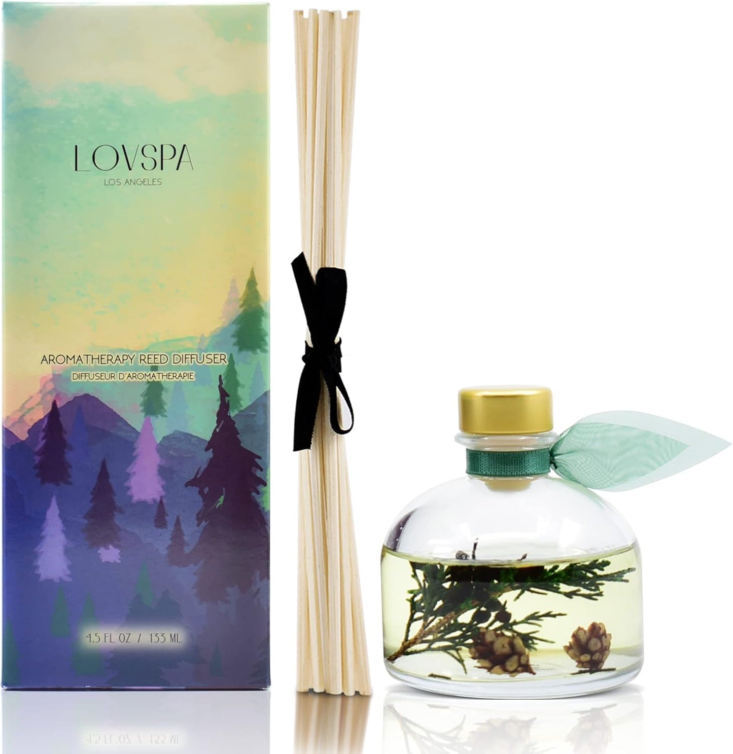 LOVSPA Reed Diffuser Set, Winter Forest Pine Scented Oil Diffuser with Sticks, Home Fragrance Accessories for Bathroom Shelf Decor, Aroma Diffusers for Home or Office Desk, USA Made