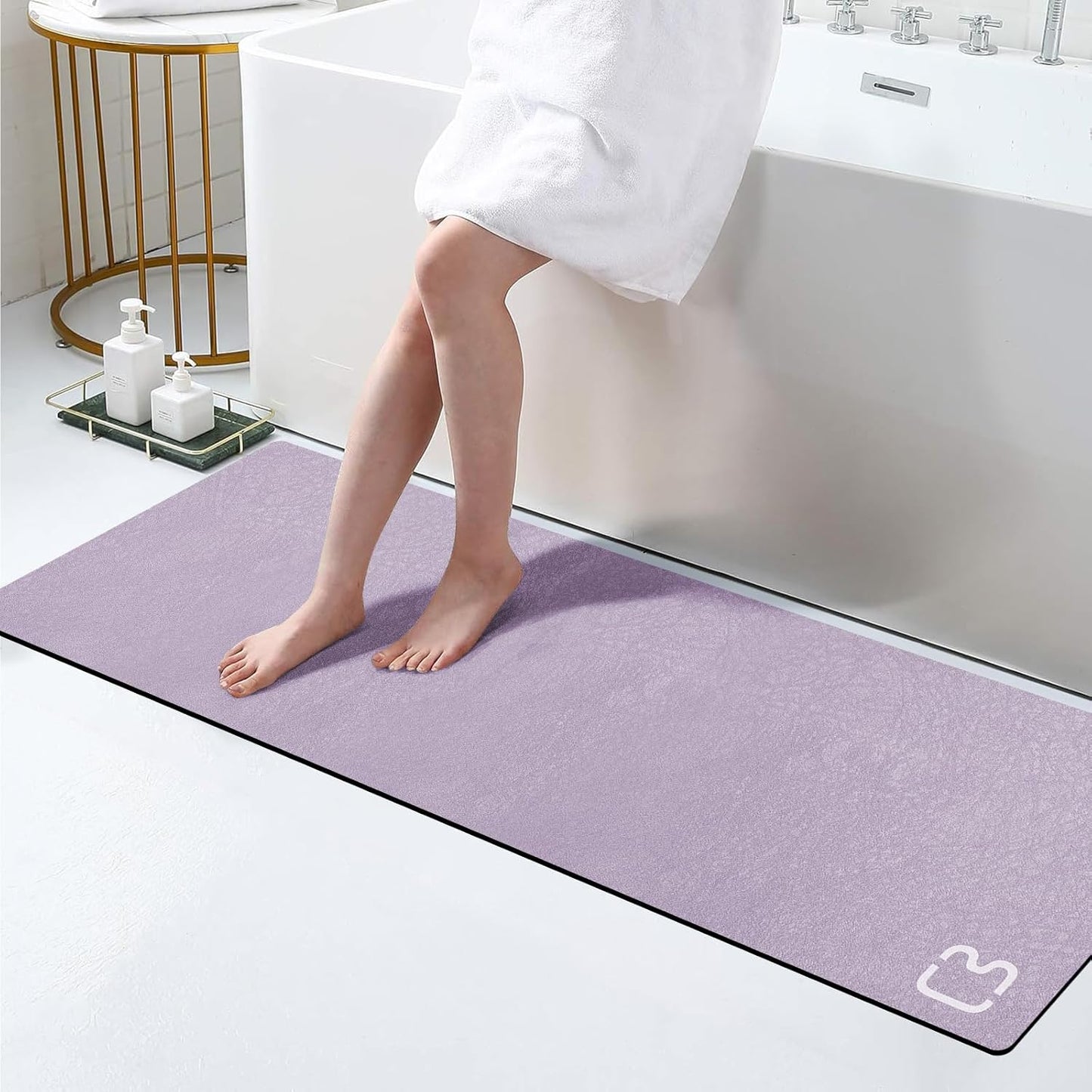 Lavender Diatomaceous Earth Bath Mat 15.7"x47.2" Extra Long Bathroom Mat Large Fast Dry Super Absorbent Non-Slip Rubber Backed Shower Mat Bath Rugs Mats for Bathroom Floor, Tub, Shower, Sink