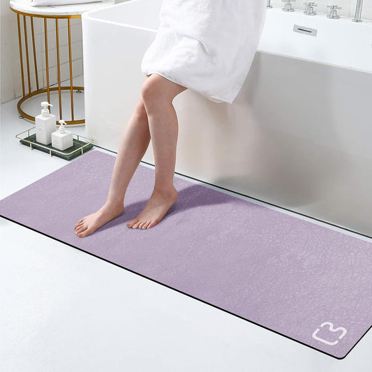 Diatomaceous Earth Bath Mat 17" x 59" Extra Long Bathroom Mat Large Fast Dry Super Absorbent Non-Slip Rubber Backed Shower Mat Bath Rugs Mats for Bathroom Floor, Tub, Shower, Sink, Lavender