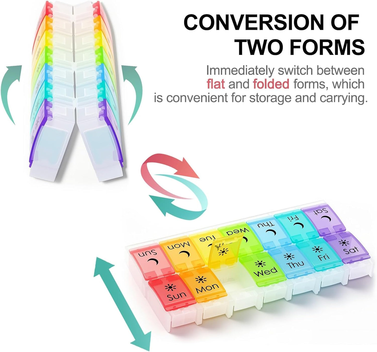 XL Large AM/PM Weekly Pill Organizer Arthritis Friendly, 2 Times a Day Pill Box with Spring Open Design, 7 Day Vitamin Case with Push Button Compartments (Clear)