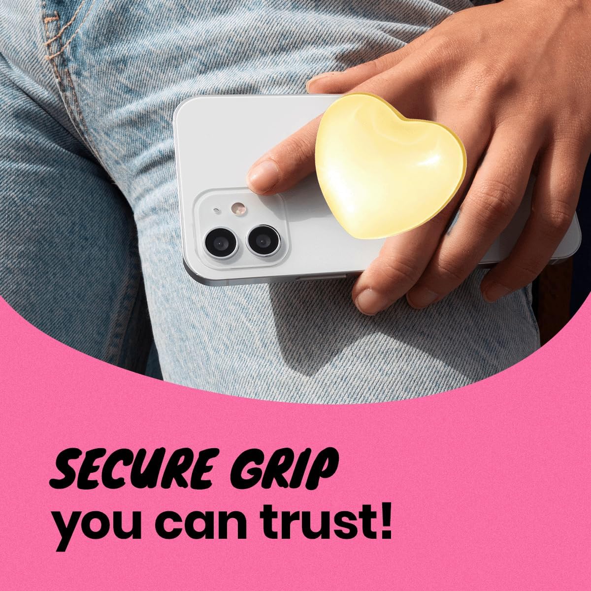 OnTheGrip Cute Glass Heart Design Collapsible Expandible Mobile Phone Grip Stand Holder for Smartphone Tablet Cell Phone Accessory (Yellow)