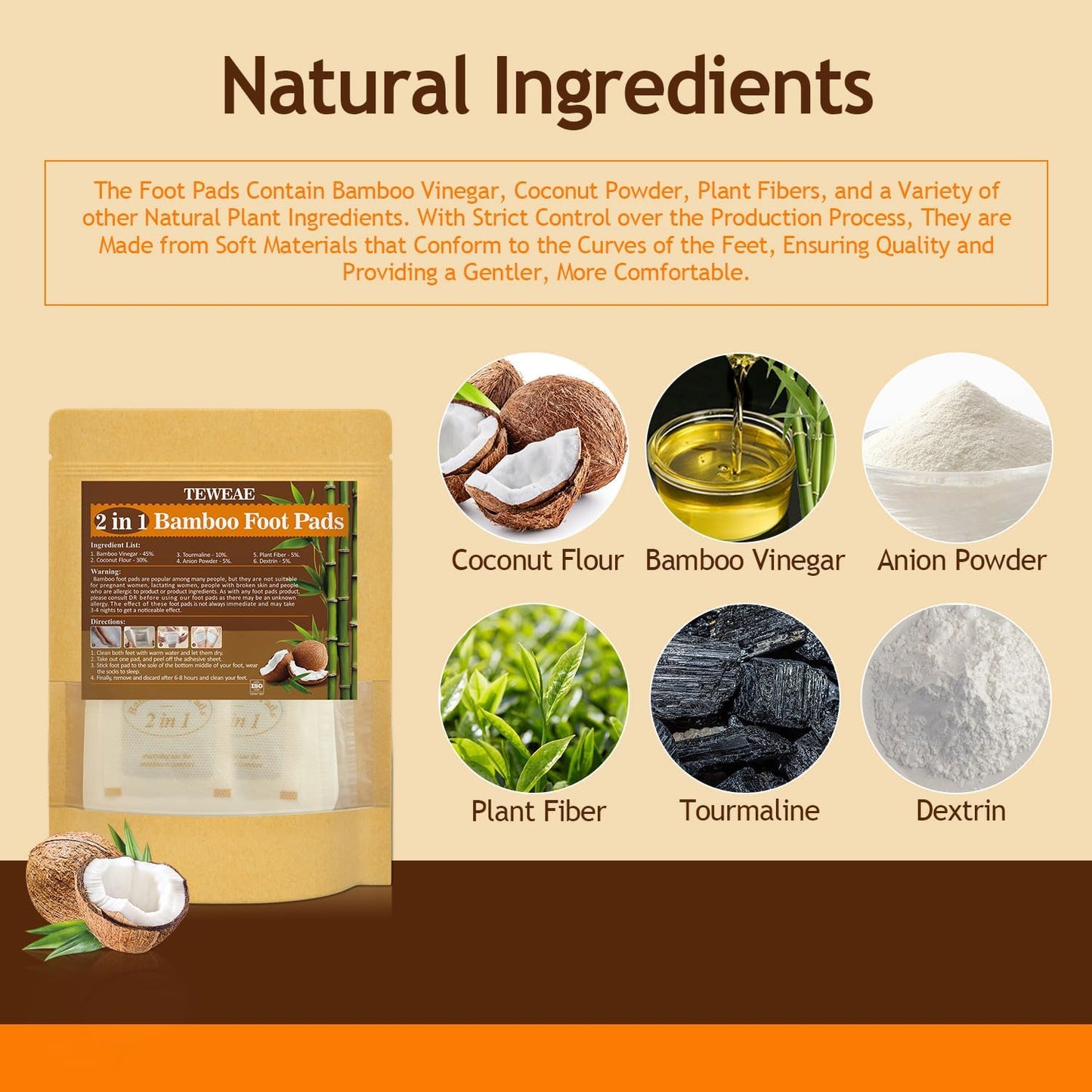 24 Pads Natural Bamboo Vinegar & Coconut Foot Pads, 2 in 1 Tear and Use Feet Pads, Goodnight Foot Pad for Men & Women