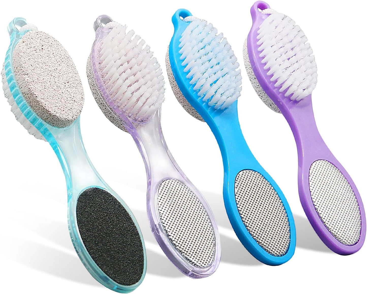 Foot Brush and Pumice Stone - 4 Pack Foot Brush Scrubber for Shower 4 in 1 Pedicure Foot File Exfoliator for Foot Care - Purple and Blue