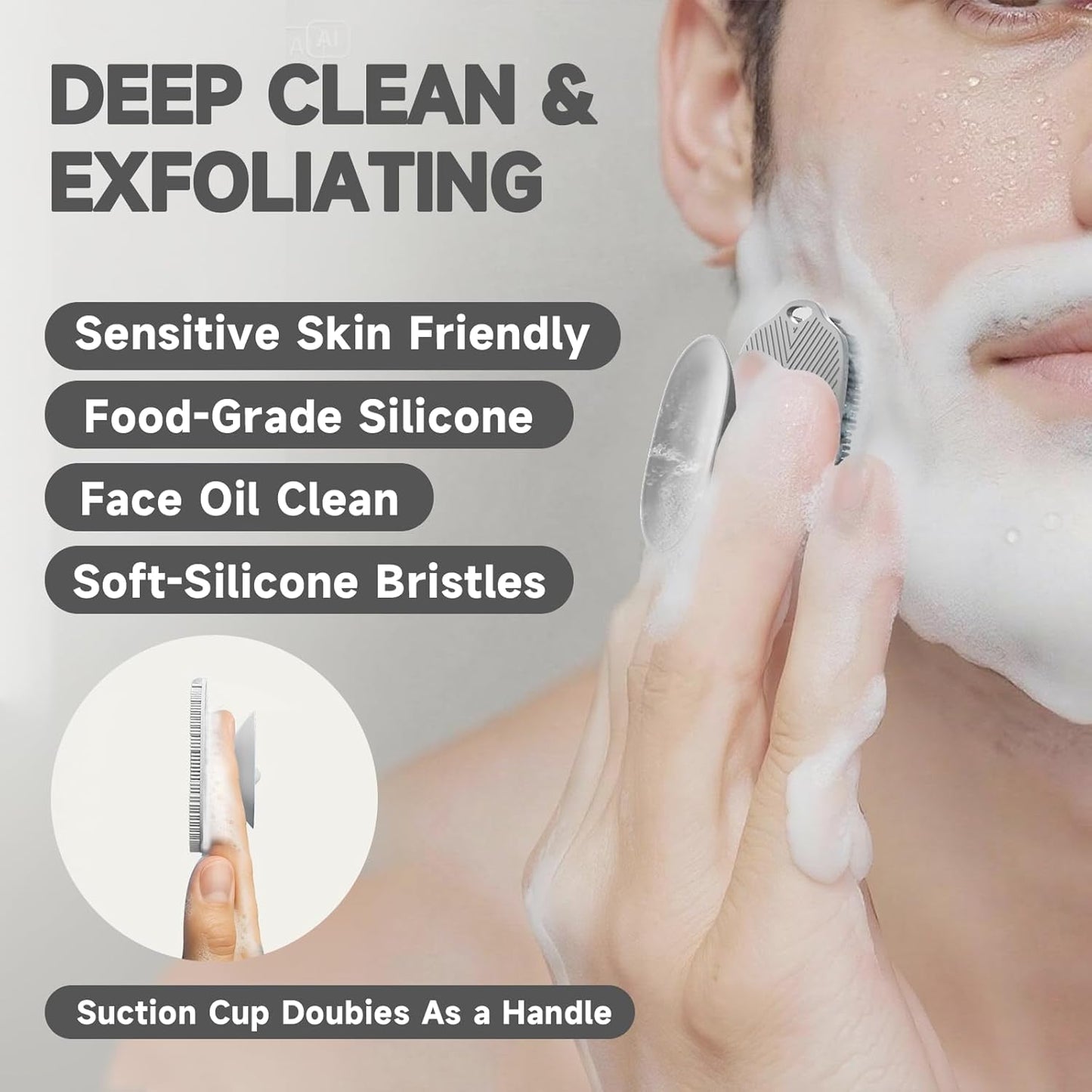 2 PCS Face Scrubber, Soft Silicone Face Exfoliator with Suction Cup for Man and Women Deep Skin Clean, Gentle Facial Cleaning Brush Suitable for All Sensitive Skin (Black+Gray)