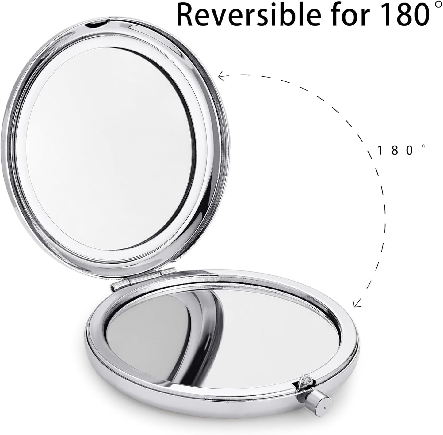 Compact Mirror, Pocket Travel Makeup Mirror for Purse, Metal Round Shell, 2-Sided 1X/2X Magnifying, Portable, Folding, Handheld, Silver, 6 Pack