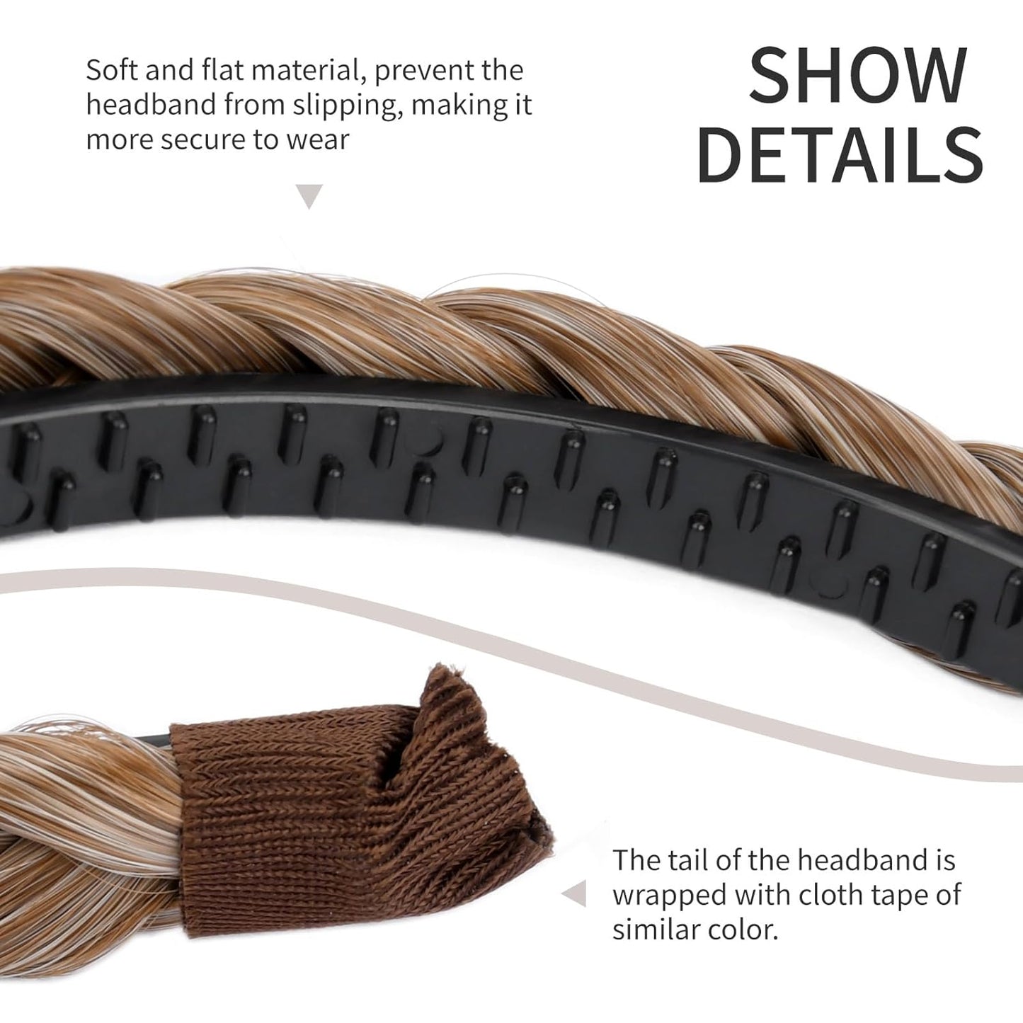 DIGUAN Width 0.6 inches Narrow Synthetic Hair Plaited Headband Braid With Teeth Hair Band Accessories for Women Girl (Caramel Blonde)