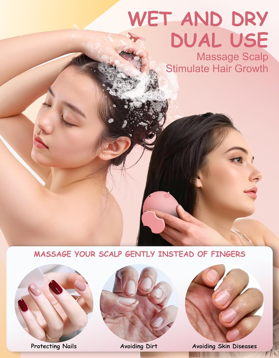 Scalp Massager Hair Growth Shampoo Brush, Silicone Scalp Scrubber Shower Scalp Brush for Hair, Head Massager Scalp Exfoliator for Dandruff Removal, Wet Dry Scalp Massage Tool for Hair Care, Pink