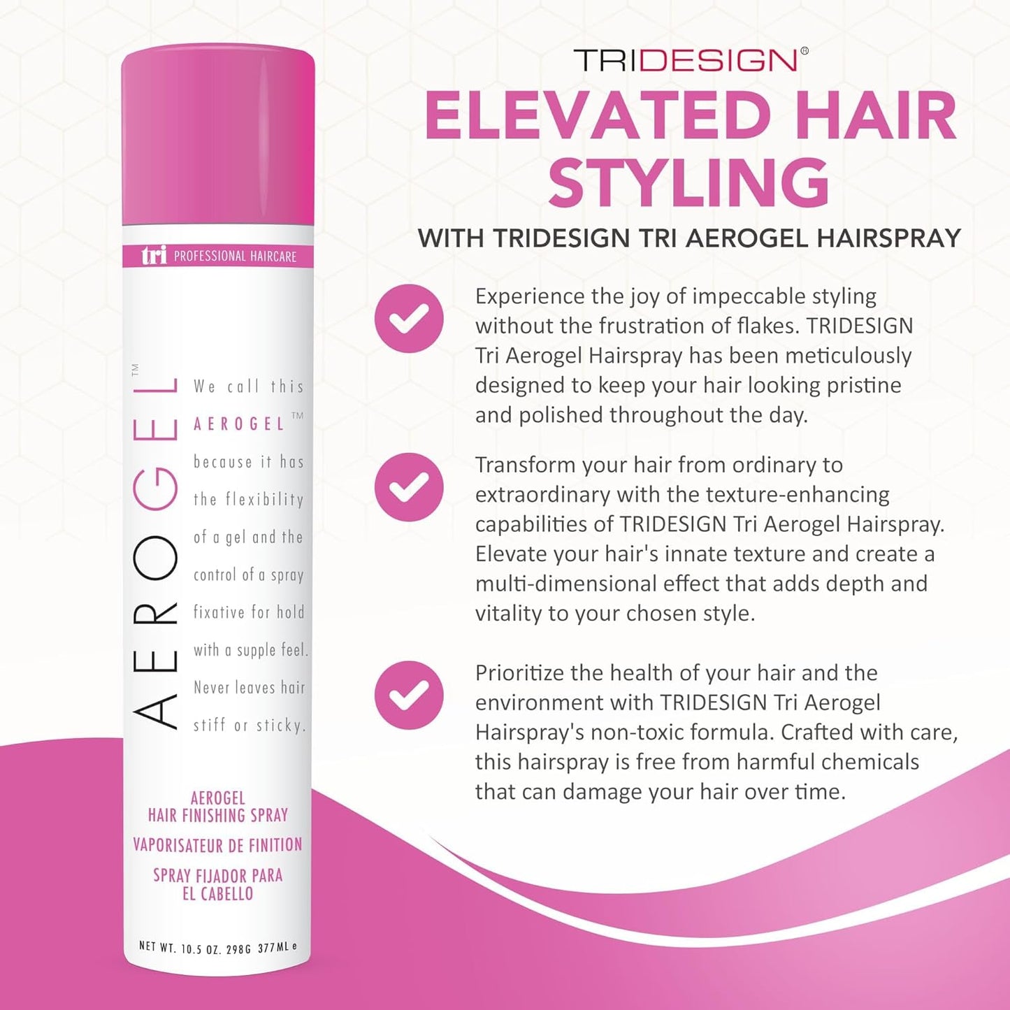 TRIDESIGN Aerogel Hairspray - Strong Hold Hair Finishing Spray for Volumizing & Control, Flexible Styling for All Hair Types, Non-Sticky and Scented - For Women and Men - Pack of 4 (10.5 Oz)