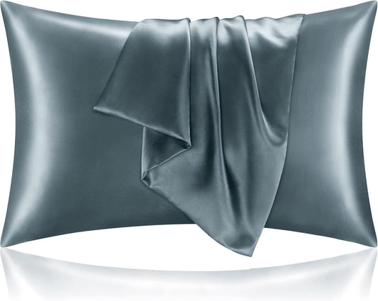 BEDELITE Satin Pillowcase for Hair and Skin, Super Soft and Cooling Similar to Silk Pillow Cases 2 Pack with Envelope Closure, Gift for Women Men(20"x30" Queen Size, Space Grey)