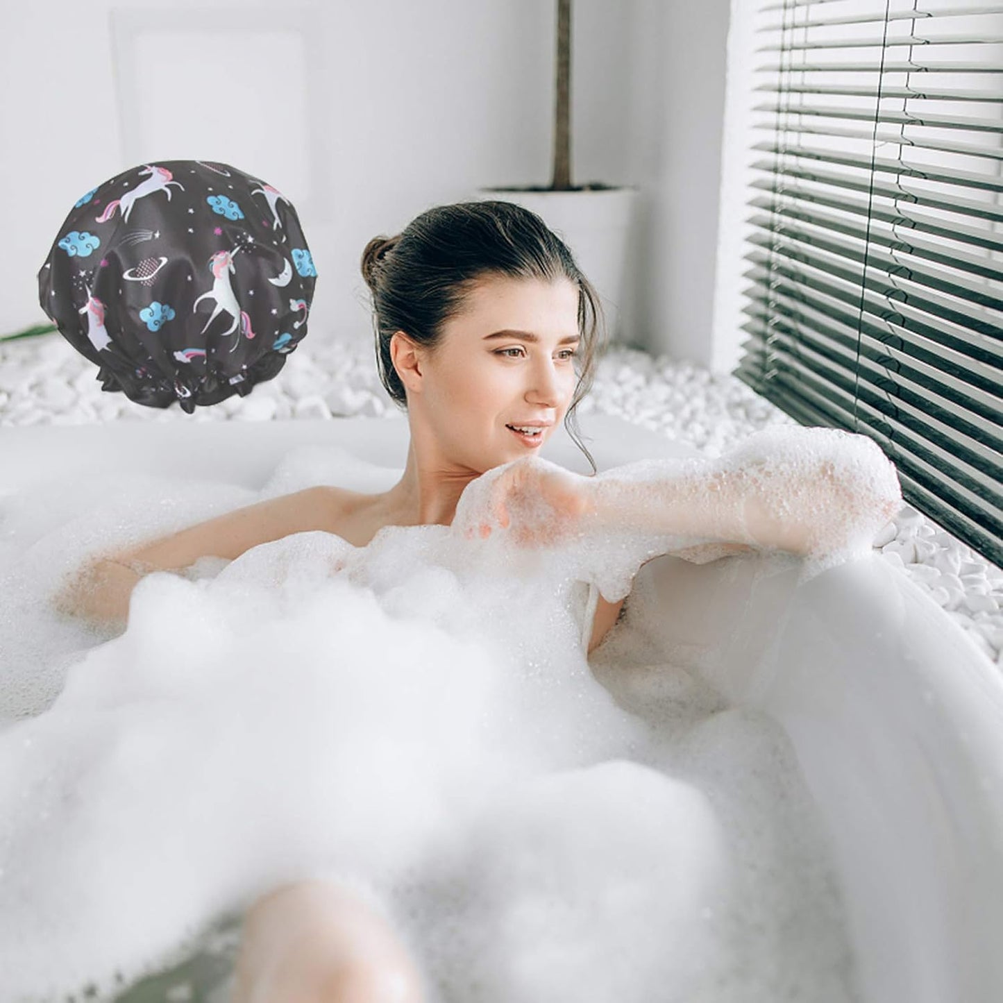 Unicorn Shower Cap for Women Men,1 Pcs Shower Hat Waterproof-Double Layer-Reusable Elastic Bath Caps for Boys Girls Spa Home Use,Hotel and Hair Salon