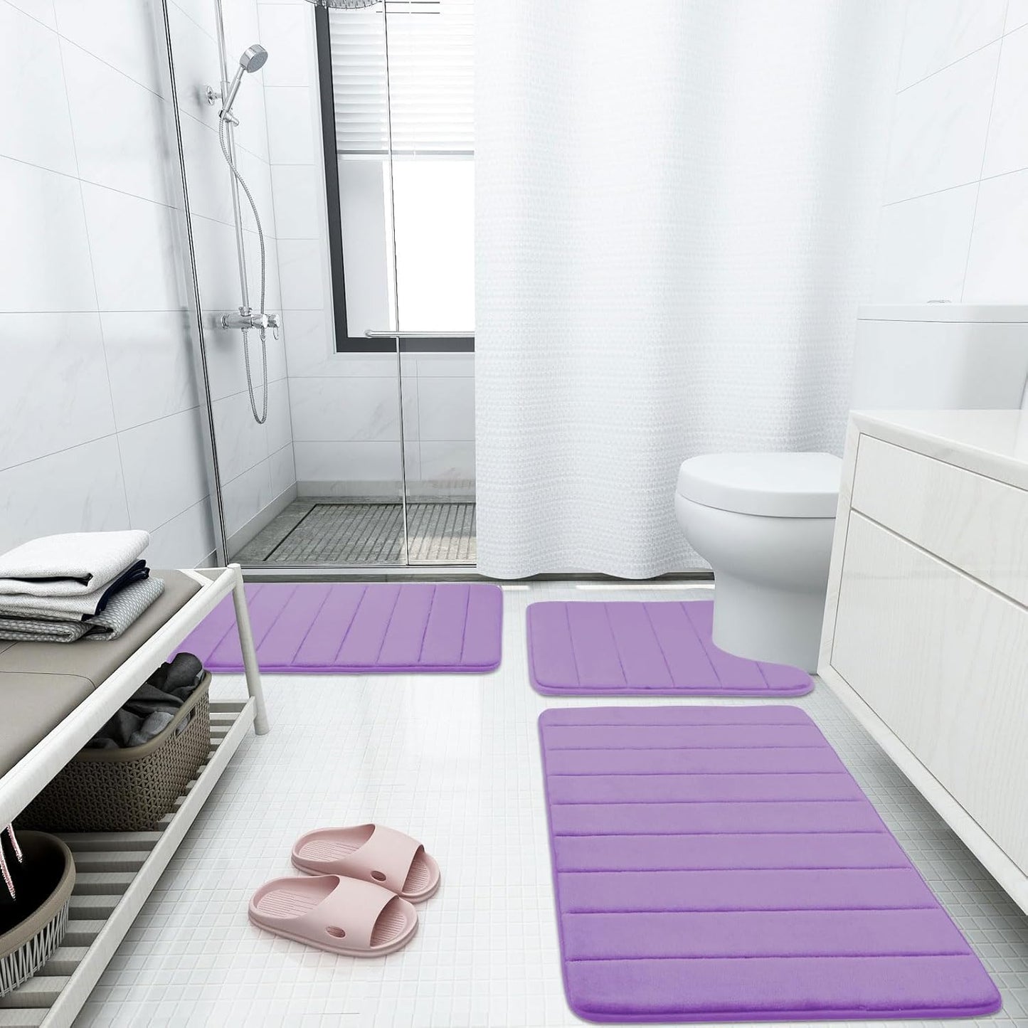 Buganda Memory Foam Bath Mat, 35.4" x 24", Ultra Soft and Non-Slip Bathroom Rugs, Water Absorbent and Machine Washable Bath Rug Runner for Bathroom, Shower, and Tub, Lavender