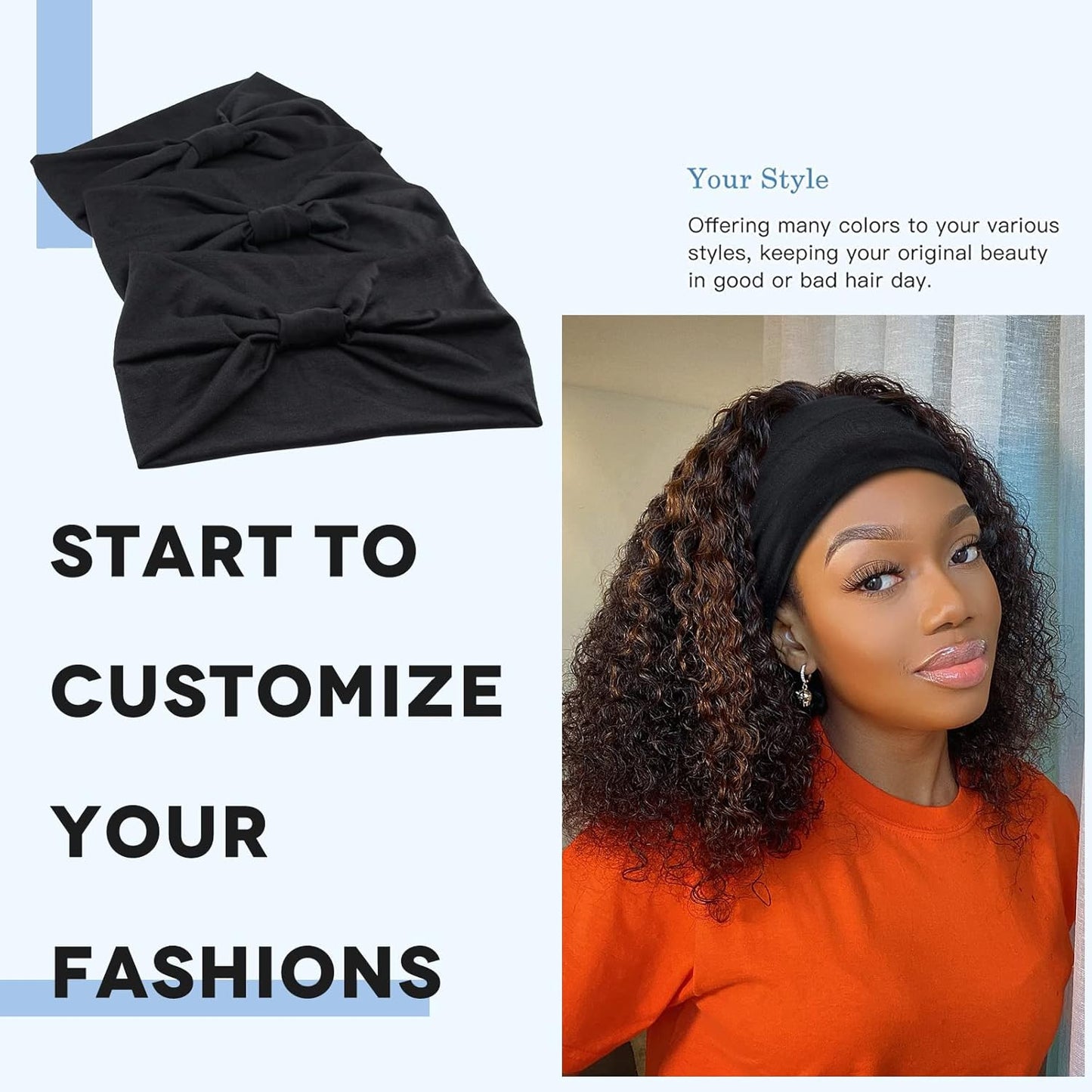 Yeshan Black Wide Turban Headbands for Women - 6 Pack Knotted Boho Thick Head Wraps, Large African Sport Yoga Hairbands