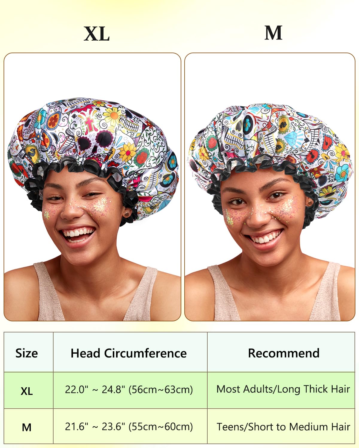 mikimini Shower Cap for Women Reusable Waterproof, Extra Large Hair Cap for Shower with Double Layers, Stylish Vibrant Designed Shower Bonnet for Long Thick Hair