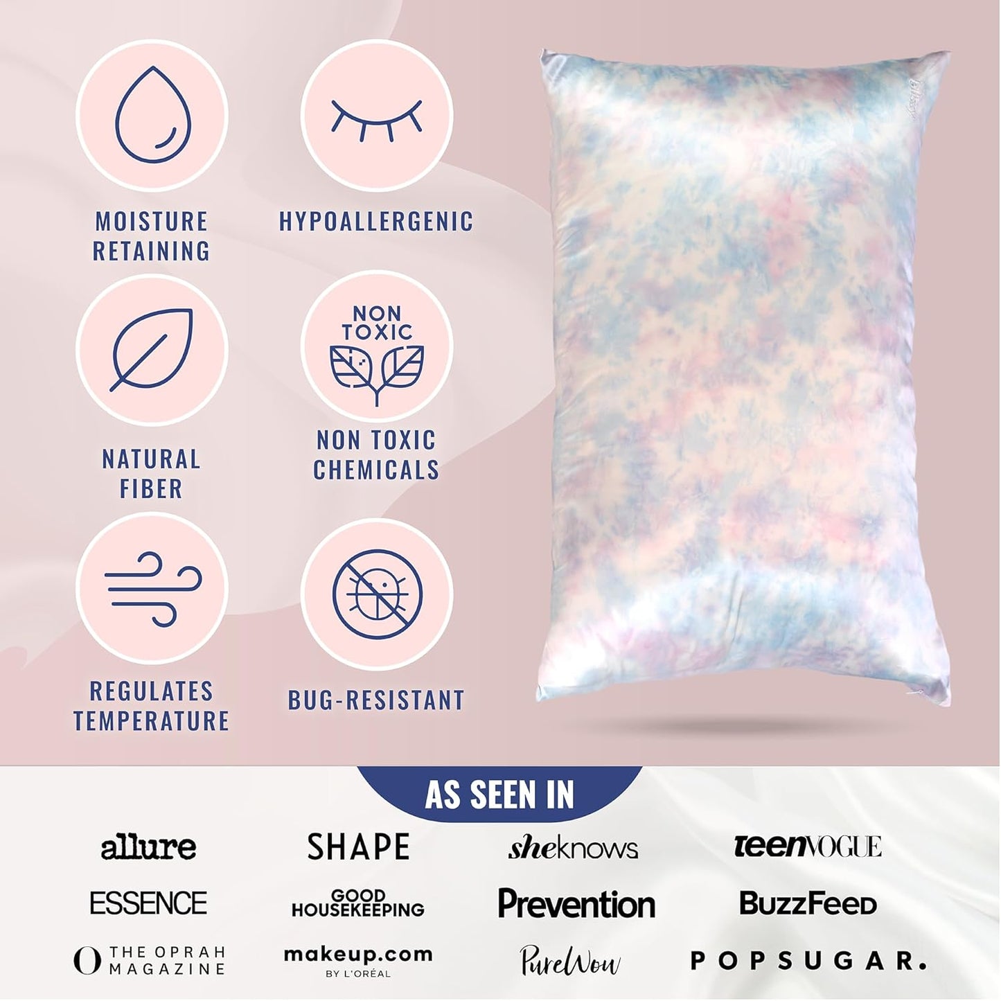 Blissy Silk Pillowcase - 100% Pure Mulberry Silk - 22 Momme 6A High-Grade Fibers - Silk Pillow Cover for Hair & Skin - Regular, Queen & King (Tie Dye, Queen)