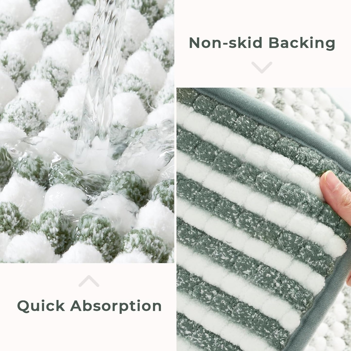 FRESHMINT Chunky Ombre Chenille Bathroom Rug 17"x24", Small Water Absorbent Soft Bath Rugs for Bathroom Floor, Thick Non Slip Bath Mat Washable Quick Dry Shower Mats, Sage Green and White