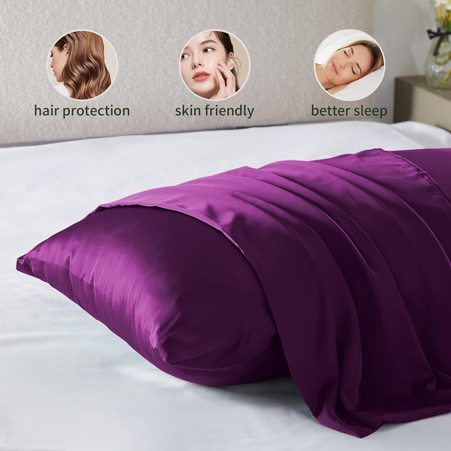 Silk Pillowcase for Hair and Skin Mulberry Silk Pillow Cases Soft Breathable Smooth Both Sided Natural Silk Pillowcase with Zipper Beauty Sleep 1 Pack for Gift (Standard, Purple)