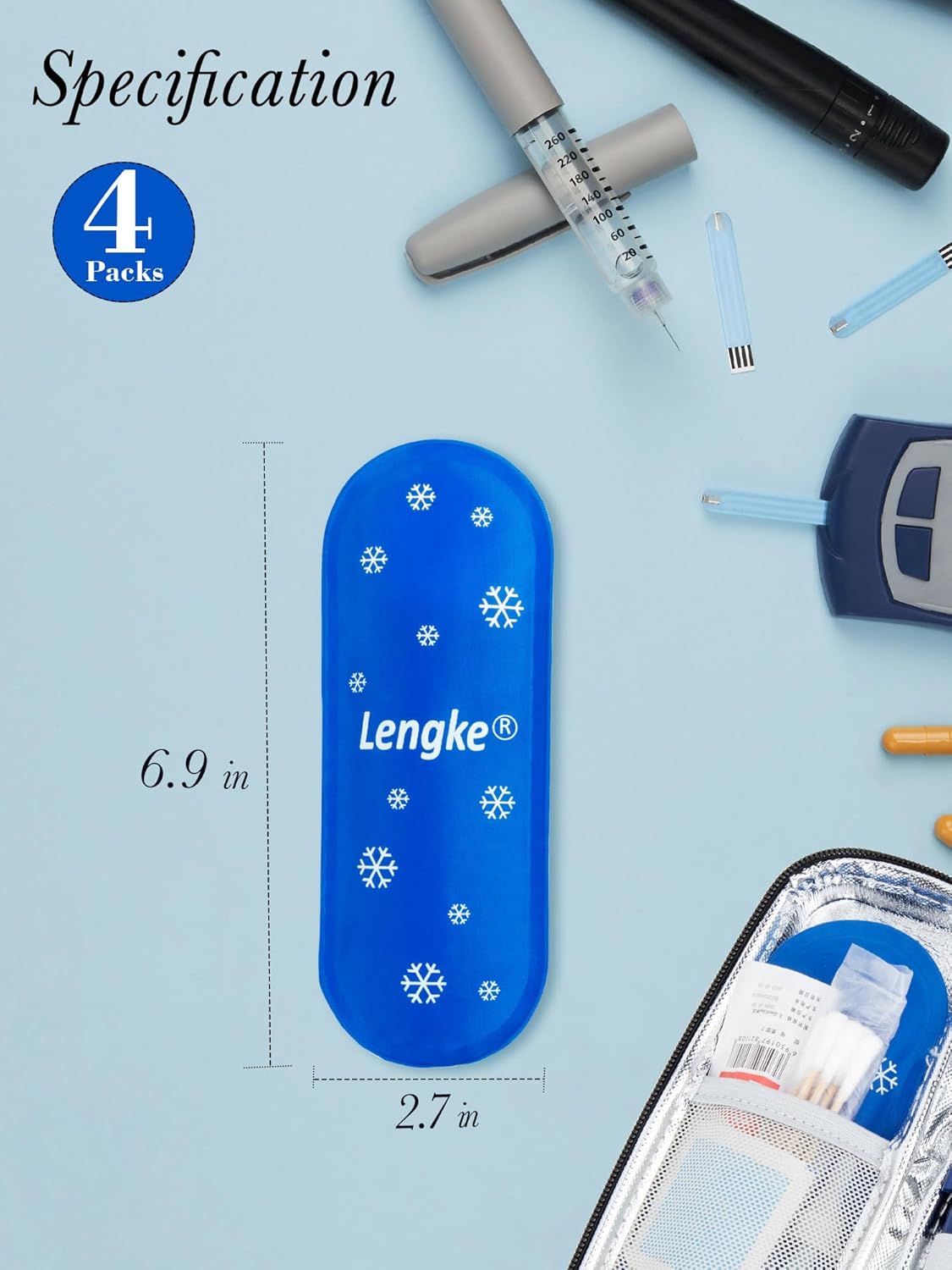 Leng Ke TSA Approved Ice Packs 2 pcs, Upgraded Reusable Ice Packs for Insulin Cooler Travel Case