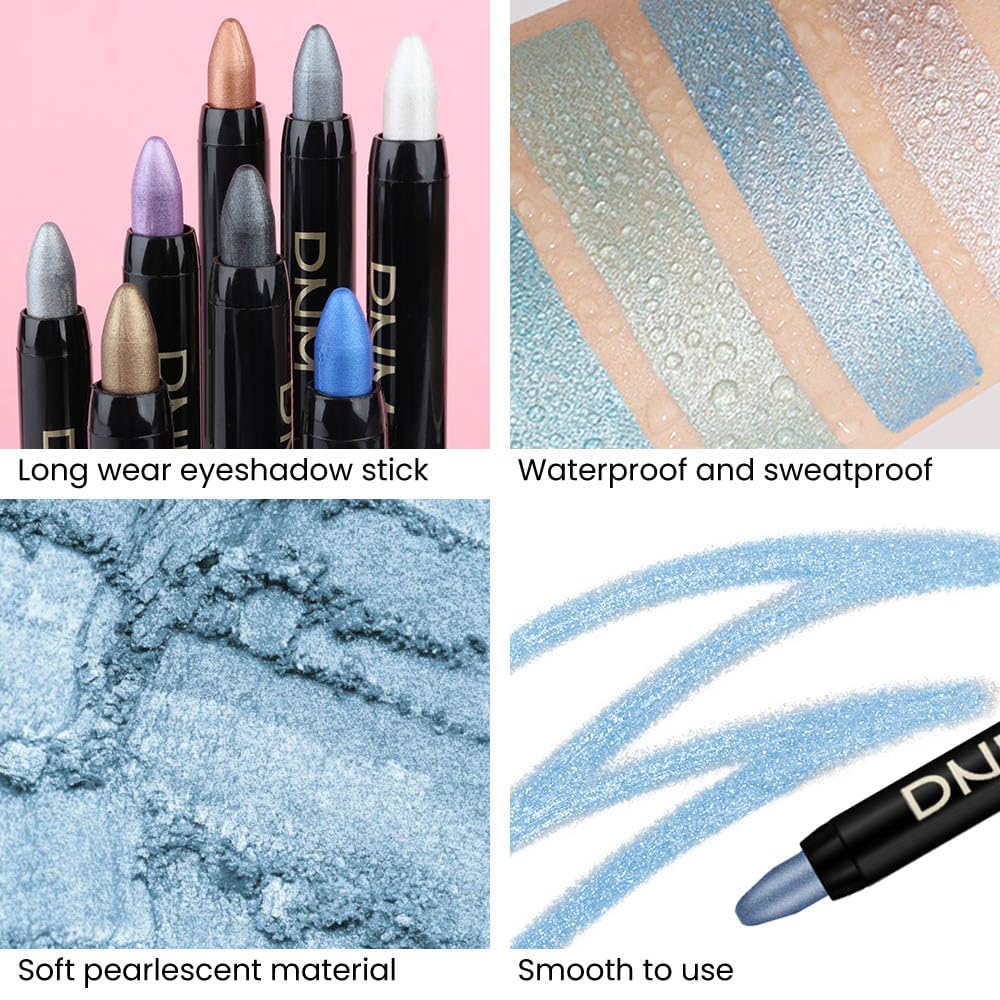 evpct 2Pcs Cream Eyeshadow Sticks Set for Eyes Sky Blue & Greenish Cyan Shimmer Eye Crayon Shadow Brightener Stick Pencil Pen Bulk sombras en crema para ojos 10+12