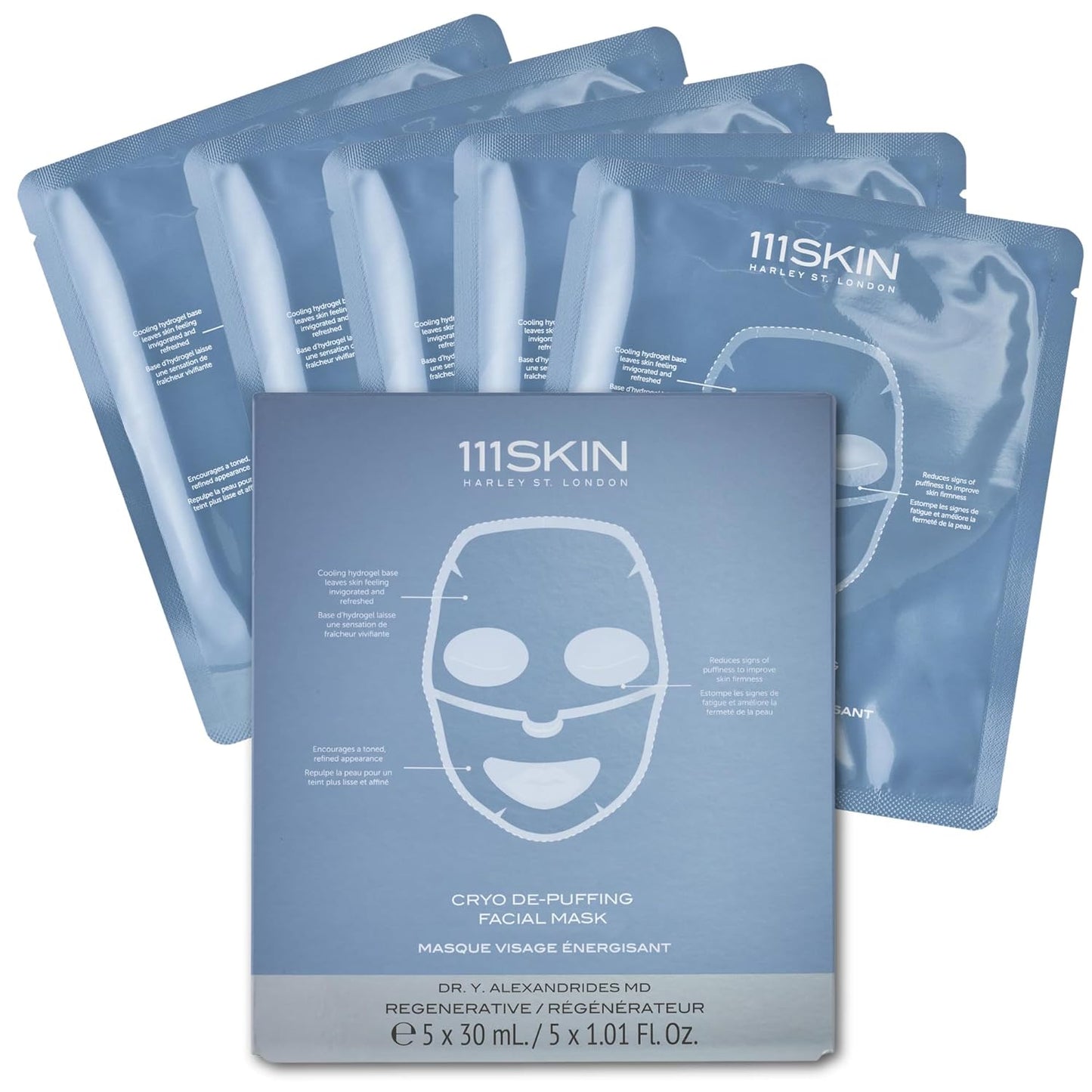 111SKIN Cryo De-Puffing Energy Facial Mask - Fragrance Free - Tighten, De-Puff & Refresh - Peptides & Caffeine - Set of 5 (1 oz each) - Depuffing Face Mask