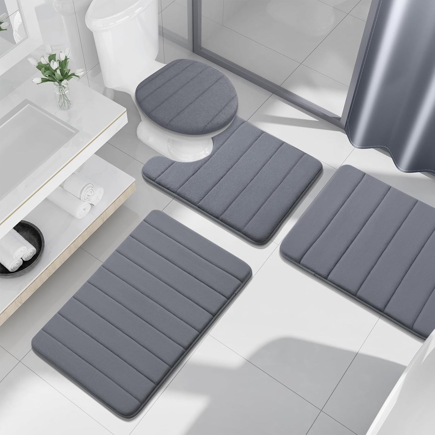Buganda Memory Foam Bath Mat, 70" x 46", Ultra Soft and Non-Slip Bathroom Rugs, Water Absorbent and Machine Washable Bath Rug Runner for Bathroom, Shower, and Tub, Dark Grey