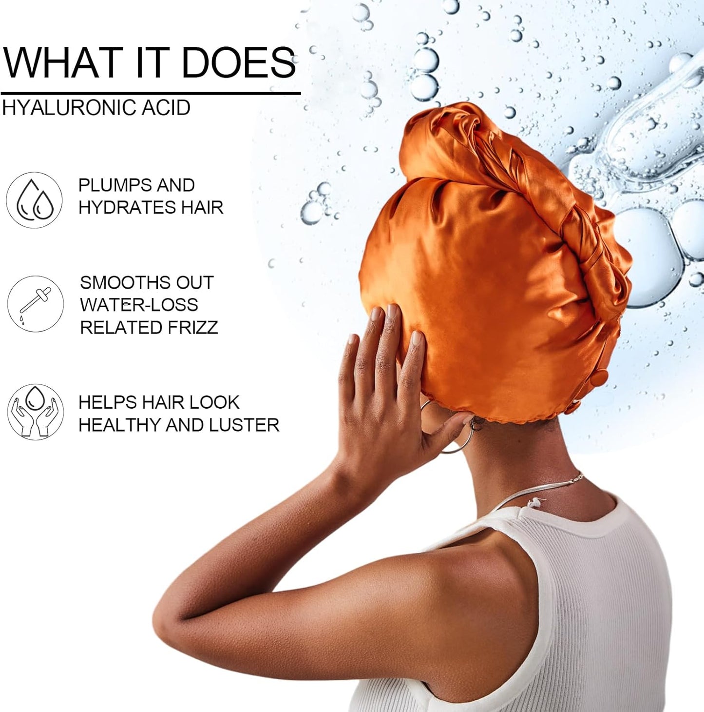 PROMEED Long Silk Hair Turban with Hyaluronic Acid Infusion, 100% 23 Momme Mulberry Silk Bonnet Hair Wrap for Sleeping