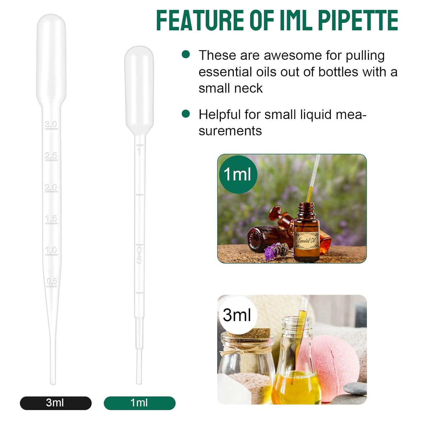 moveland 120PCS 1ML Premium Disposable Plastic Transfer Pipettes, Clear Graduated Eye Dropper for Essential Oils, Home Use, Science Class, Lab Experiments, DIY Art