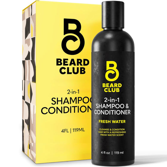 The Beard Club Mens 2 in 1 Shampoo and Conditioner Set - Sulfate Free, Moisturizing, Citrus Scented for Curly Hair Care and Dry Scalp Care
