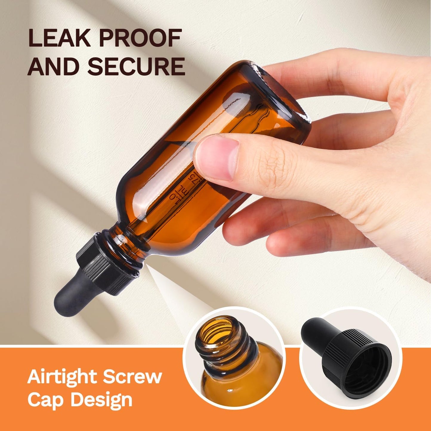 Bumobum 48 Pack, 2 oz Amber Glass Dropper Bottle with Measured Eye Dropper, 1 Funnel, 1 Pipette, 48 Labels, Tincture Bottle with Glass Eye Dropper - Leakproof Essential Oils Bottles