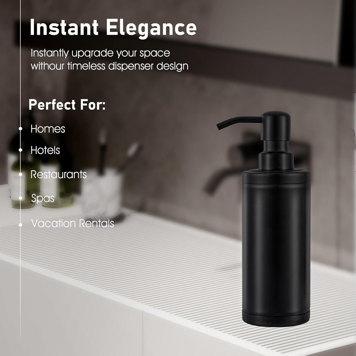 GAPPO Matte Black Soap Dispenser Stainless Steel Metal Pump Hand Lotion Bottle for Bathroom, Bedroom and Kitchen(300ML/10.15Ounce)