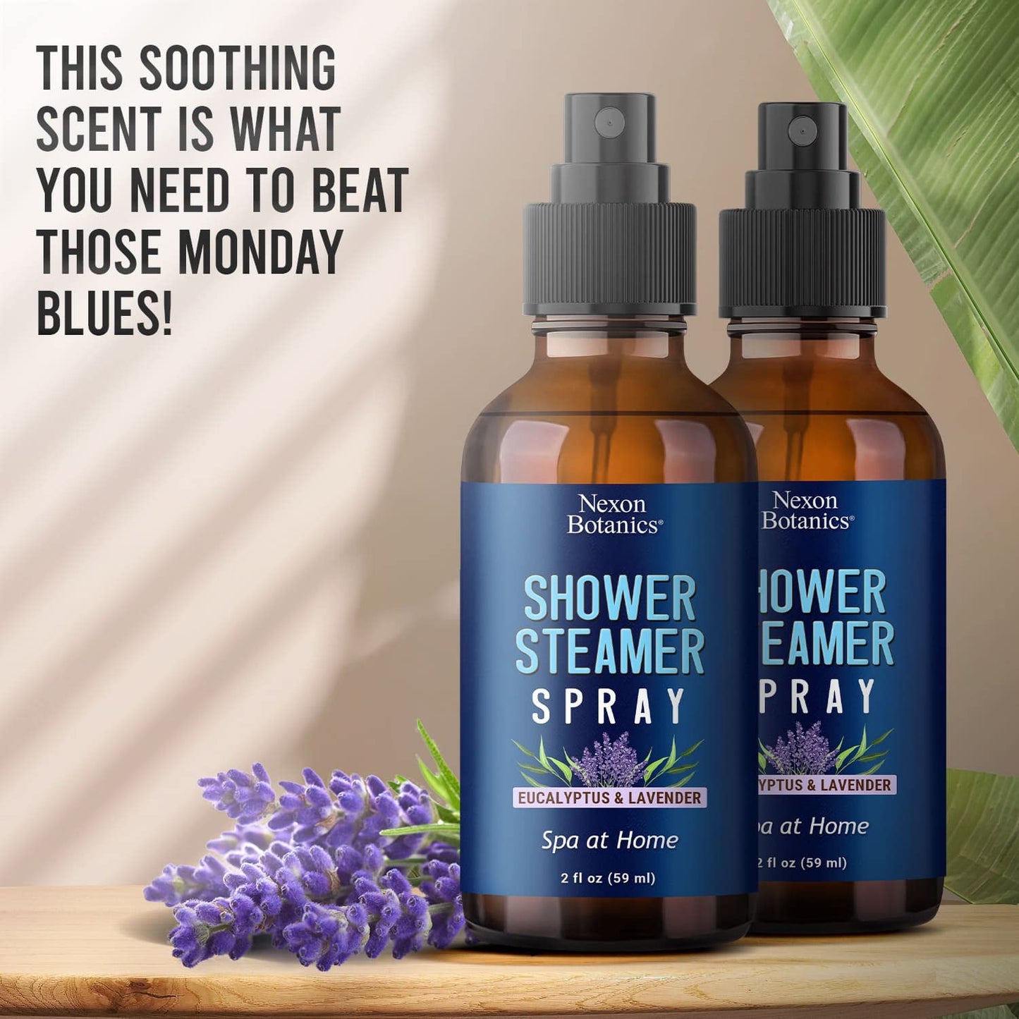 Eucalyptus & Lavender Shower Steamer Spray 2 fl oz - Aromatherapy Mist for Spa & Bathroom - Freshens Air, Enhances Mood, Instant Deodorizer - Nexon Botanics