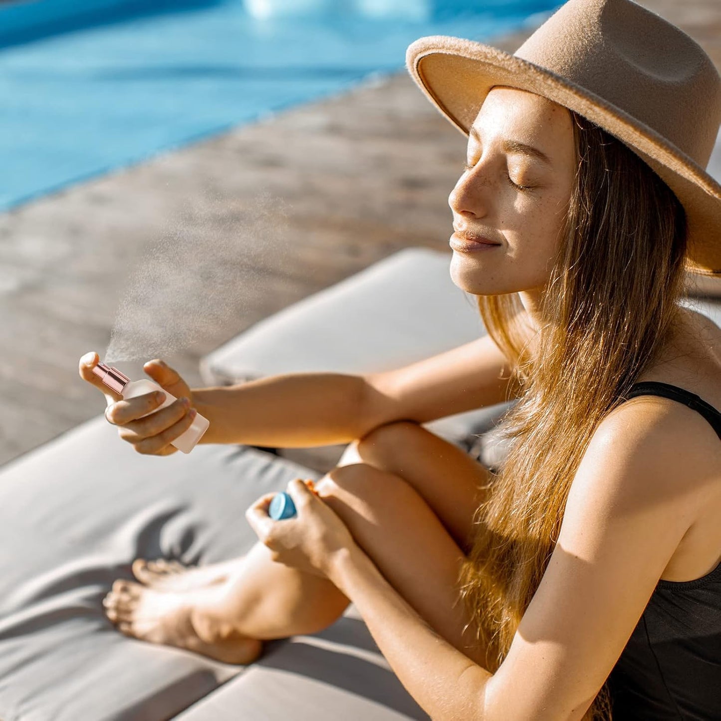 Roshtia 30 Pcs 3.4 oz/ 100 ml Rose Gold Glass Spray Bottle Refillable Perfume Atomizer Clear Decorative Empty Bottles with Fine Mist Sprayer Pump for Face Body Travel